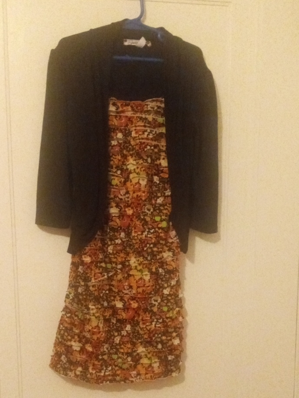 girl 7 dress black overlay with attached multicolor print dress